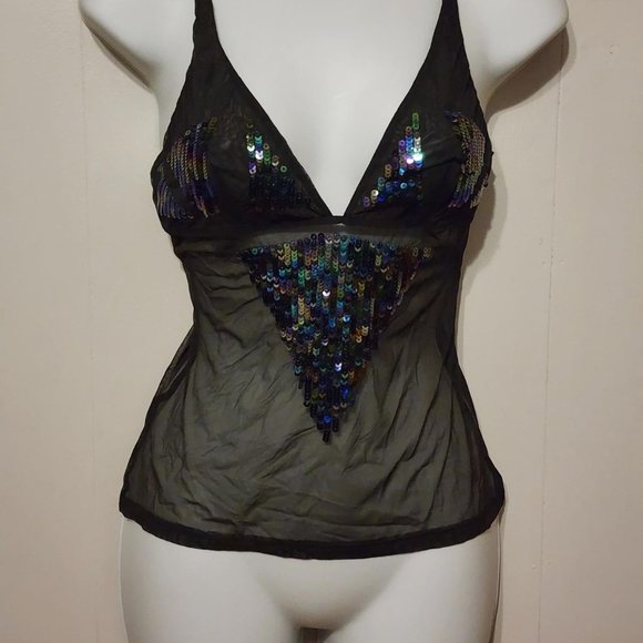 Sheer Chemise Lingerie  Nightie Sheer Black VNeck Small Body by Victoria - Picture 1 of 4